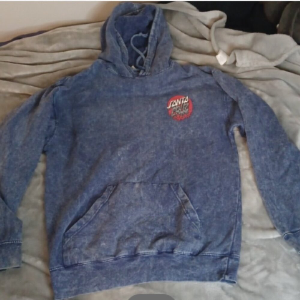 NHS Santa Cruz Skateboards Hoodie Sz S Skate Melting Logo Blue Kangaroo Pocket